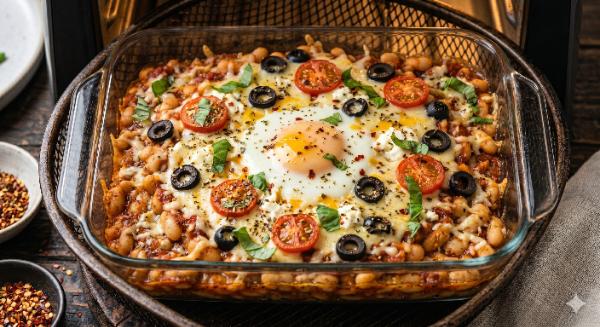 🍕 פיצה-שקשוקה  עשירה בחלבון וסיבים ( עם שעועית לבנה)