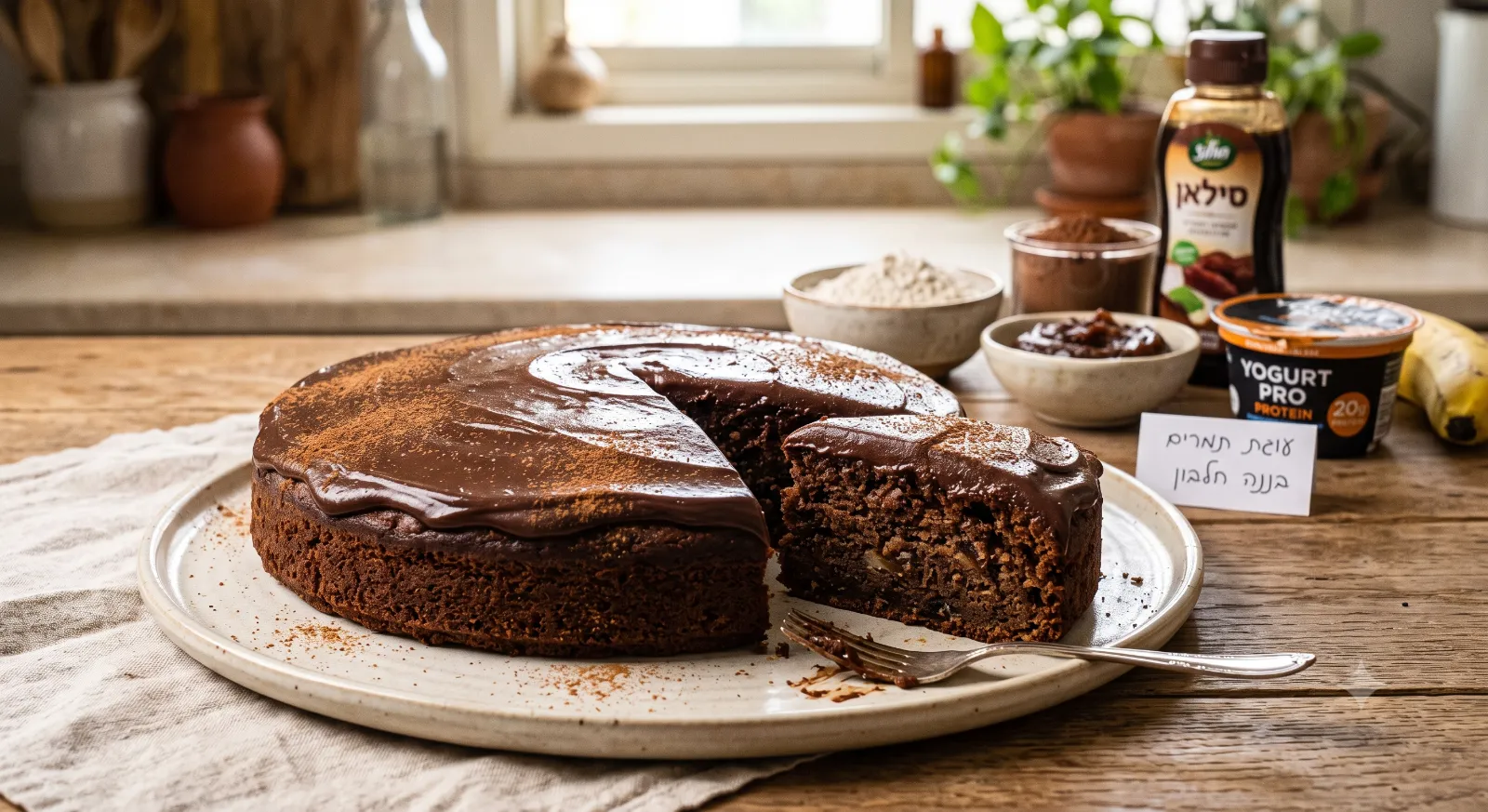 🥮 עוגת תמרים, בננה ושוקולד-חלבון 
