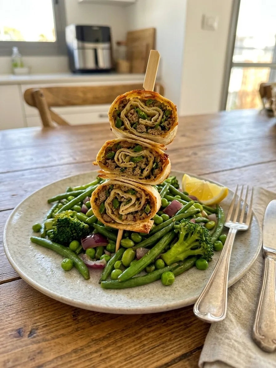 🌯 שבלולי טורטייה ובקר קראנצ'יים על מצע לקט ירוק ( סנפרוסט- חגיגה ירוקה) 